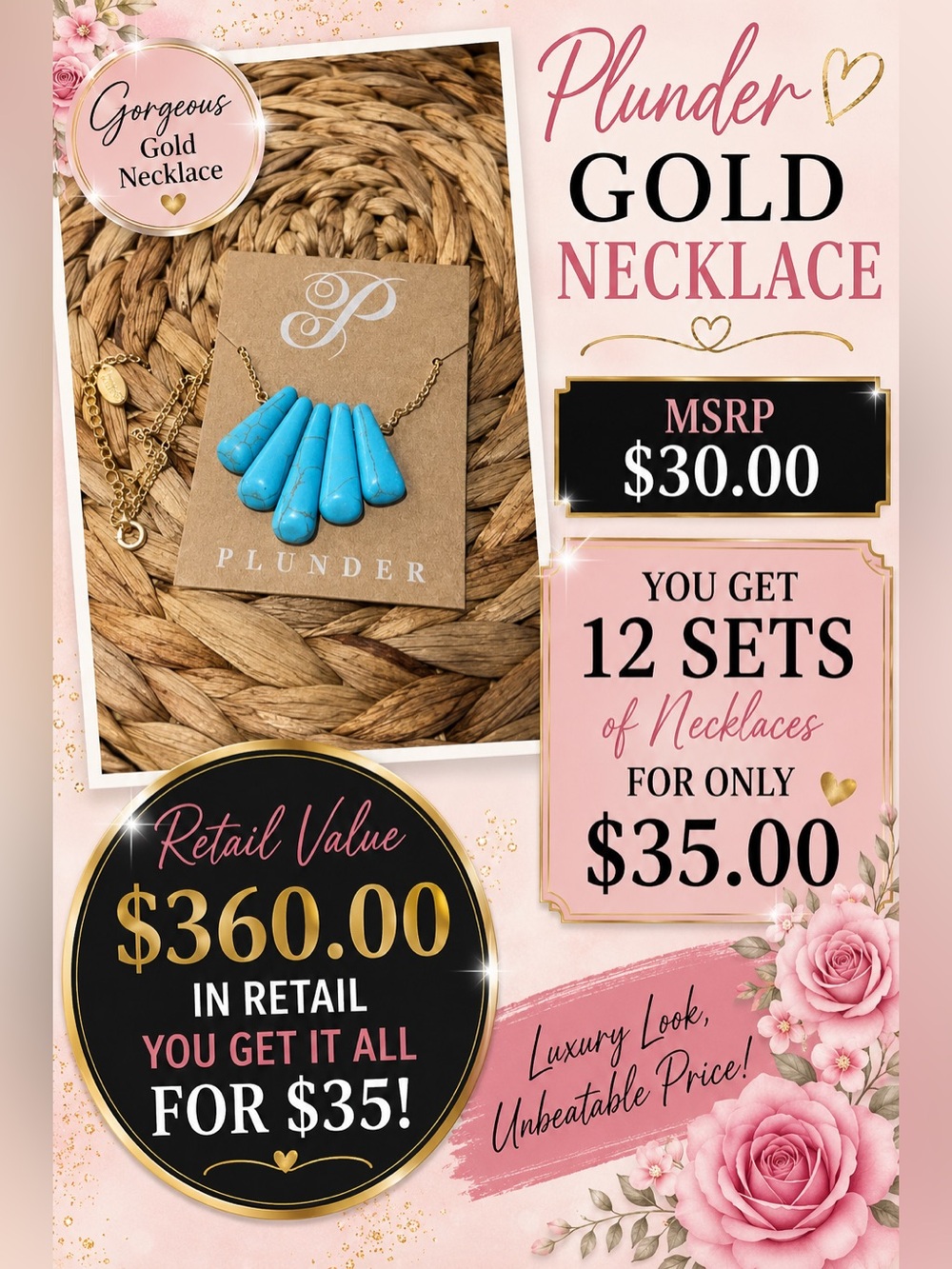 Plunder Turquoise Gold Fan Bar Necklace
